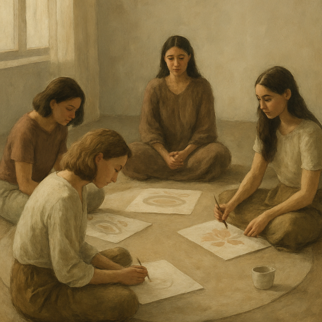 Women painting together in a calm, connected environment.